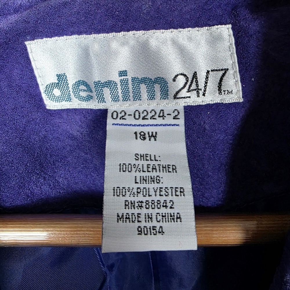 Vintage Denim 24/7 Purple Suede Leather Trench Coat Plus Size 18 Ruffle Retro - Picture 7 of 7